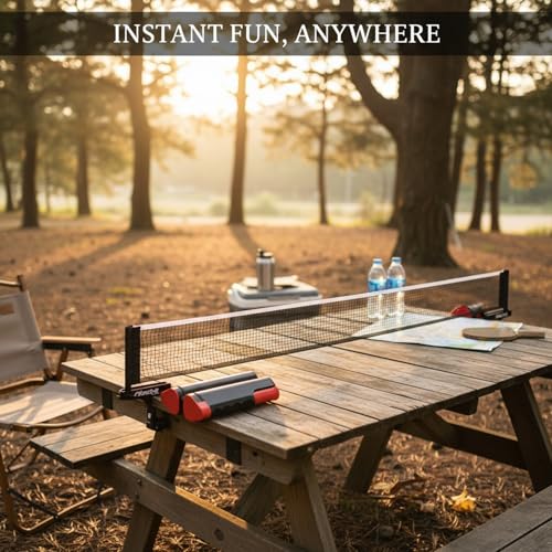 Retractable Table Tennis Net Set, Portable Clip-On Ping Pong Net for Any Flat Surface, Tool-Free Setup with Durable Plastic Construction - color: Black