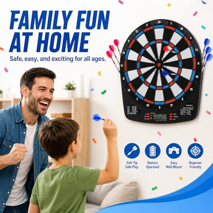 FunVisionElectronic Dart Board Set - Electric Dart Board with Scoreboard, Digital Dart Boards for Adults with 6 Darts& 24 Tips