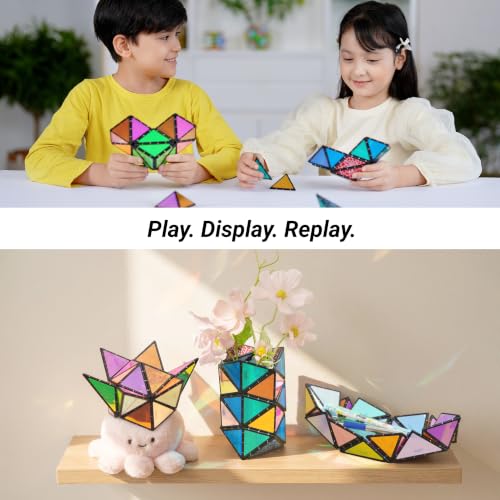 TOSY Magnet Pyramid Stone - 1 Cube Transforms into 1 Billion Shapes (Bunny, Egg Basket, Flowers, Heart), Easter Birthday Gift, 12 pcs, 243 Magnets, Holographic Design, Puzzle/STEM Toy - color: Stone