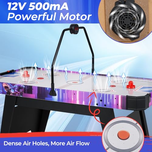 GYMAX Air Hockey Table, 56 Inch Air Hockey Arcade Game Table with Powerful 12V Motor and LED Digital Scoreboard, Includes 2 Pushers and 2 Pucks, for Home, Game Room and Office