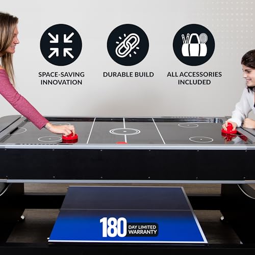 Hathaway Triple Threat Multi Game Table – Space-Saving Rotating Playfield for 6ft Pool Table, Air Hockey Table, & Table Tennis - 3 in 1 Game Table with Complete Accessories & Display Rack