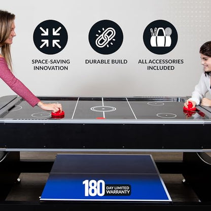 Hathaway Triple Threat Multi Game Table – Space-Saving Rotating Playfield for 6ft Pool Table, Air Hockey Table, & Table Tennis - 3 in 1 Game Table with Complete Accessories & Display Rack