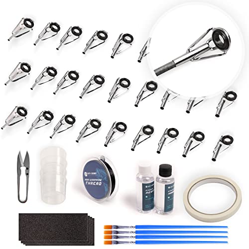 OJYDOIIIY Fishing Rod Tip Repair Kit with Glue,Complete Supplies for Fishing Pole Tip Replacement with Rod Epoxy,Top Eyelets and Wrapping Thread - size: Full Size