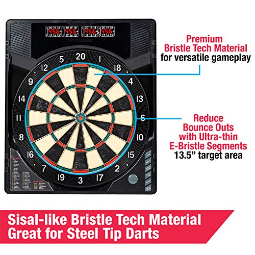 MD Sports Dartboard Cabinet Multiple Styles Electronic Dartboard With Digital X/O Cricket Scorekeeping and Dart Set, Perfect for Cricket Games - style: Bristlesmart E-Dartboard (w/Steel Tip Darts)
