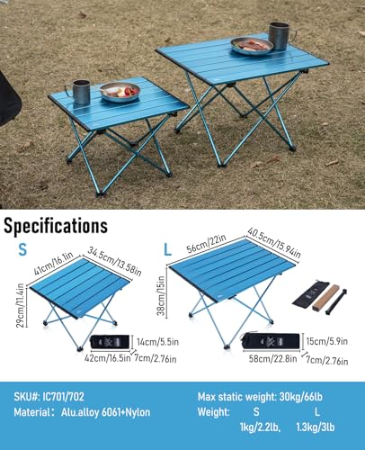 iClimb Ultralight Compact Camping Folding Table with Carry Bag (Blue - S) - color: Blue, size: Small