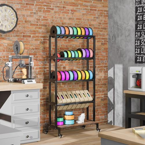 Ormeli 3D Printer Filament Storage Rack, 5-Tier 3D Printing Filament Metal Rack for Filament Spools PLA/ABS/TPU/Nylon, Large Capacity Heavy Duty Filament Spool Holder for 3D Printing Studio, Workshop