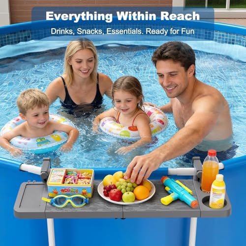 Pool Bar for Above Ground Pool, Swim Up Bars for Pool, 42.5" x 12" Pool Side Table with 90 lbs Capacity, Poolside Bar Clip-On Foldable Tabletop Easy Install