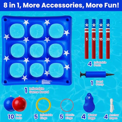 Pool Party Toys Games Set - Giant Inflatable Tic Tac Toe Float Game, Outdoor Pool Games for Adults Kids Family Pool Toys for 2-10 Players, Fun Swimming Beach Yard Activities with 10 Balls for Ages 6+ - size: Upgraded -- 56" x 56"