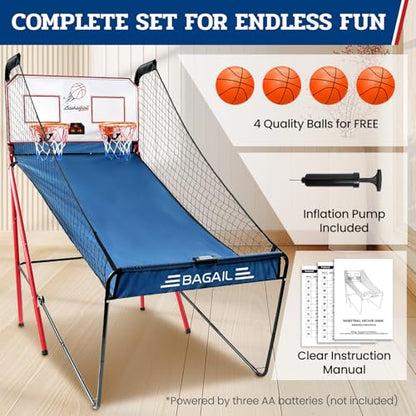 BAGAIL Basketball Arcade Game, Electronic Basketball Shooting Game with 8 Game Modes, Arcade Sounds, Foldable Frame, 4 Balls, Inflation Pump, Ideal Indoor Sport Games for All Players - Dual Shots - style: Dual Shots