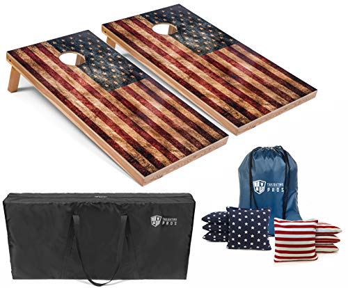 Tailgating Pros Rustic American Flag Cornhole Boards w/Bean Bags - 4'x2' Distressed Flag Cornhole Game w/Carrying Case & Corn Hole Bags - color: Star / Stripe