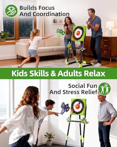 Axe Throwing Game for Backyard with Bristle Target & 12 Throwing Axes Set, Indoor & Outdoor Games for Adults, Kids & Family, Yard Games Toys, Axe Throwing Target,Dart Board,Carnival Games(Green)