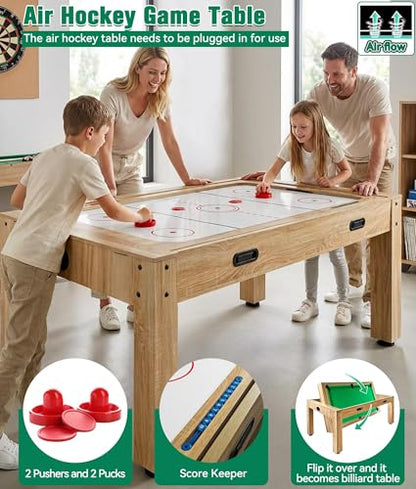 7Ft 4 in 1 Game Table, Pool Ping Pong Air Hockey Combo Table for Adults, 1-Min Switch, No Assembly Game Room Table