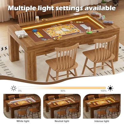 PAKASEPT Board Game Table with Removable Table Top, Gaming Table with LED Lights, Seats 4 to 6 Players with Detachable Hobby Tray for Card Games, DND, Poker, Building Blocks