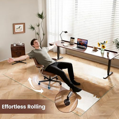 48"x80" Tempered Glass Chair mat for Carpet, Office Chair Mat with Round Corner, Desk Chair Mat for Carpet/Hardwood Floor/Rolling Chair-with 6 Anti-Slip Pads - size: 48x80