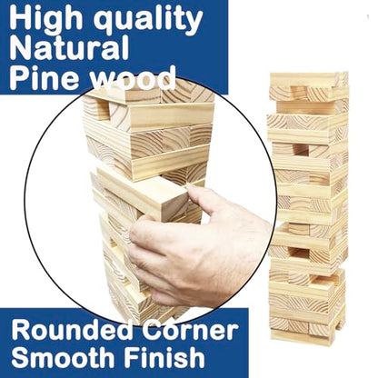 Jac & Mok Tumble Tower Wooden Toppling Blocks Game Set,Stacking Timber Games with Carrying Bag (54 pcs Large Tumble Tower with Dice)