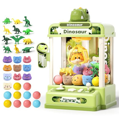 STACTCUTE 32PCS Dinosaur Claw Machine for Kids, Mini Vending Machine with Music & Adjustable Volume, Electronic Arcade Game Prize Dispenser for Birthday Toys Gifts Age 3+ (Small) - size: Small