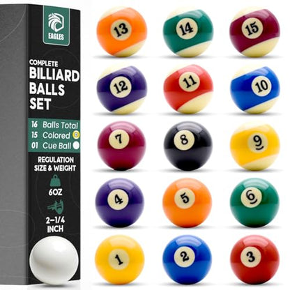 EAGLES Professional Billiard Ball Set – 2-1/4" Regulation Size Pool Table Balls – High-Density Poly-Resin for Precision Balance, Friction Resistance & True Roll – Complete 16 Ball Set