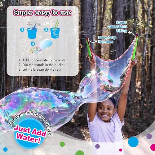 WOWmazing Giant Bubble Wands Kit: (4-Piece Set) | Incl. Wand, Big Bubble Concentrate and Tips & Trick Booklet | Outdoor Toy for Kids, Boys, Girls | Bubbles Made in The USA - style: Kit