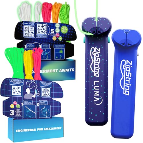 ZipString Luma - The Patented Glow-in-The-Dark Toy that Flies a Loop of String Classic - Featured String Rope Launcher Loop Fidget Toy, Bundle