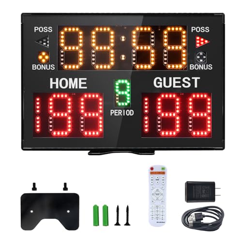 Basketball Digital Scoreboard with Remote,Battery Powered Portable Tabletop Electronic Scoreboard with 75dB Buzzer,Countdown Timer & Score for Games - style: black