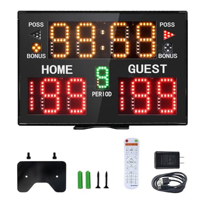 Basketball Digital Scoreboard with Remote,Battery Powered Portable Tabletop Electronic Scoreboard with 75dB Buzzer,Countdown Timer & Score for Games - style: black