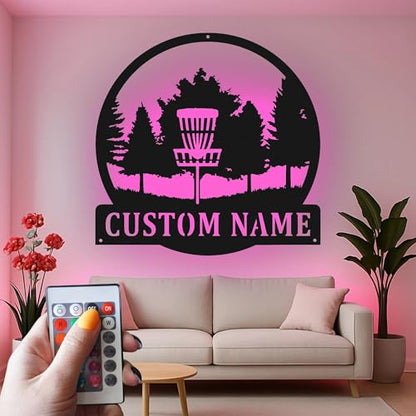 Custom Disc Golf Basket Led Light Metal Wall Art Personalized Gift for Disc Golfers Game Room Decor 3