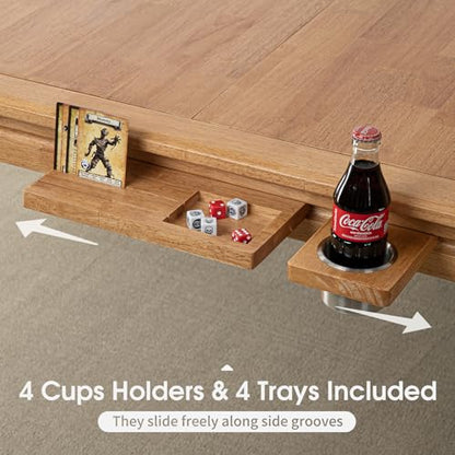Board Game Table with Removable Table Top, Seats 4 to 6 Players with 57in x 33in Play Area, Includes Play Mat, Detachable Cup Holders and Dice Trays, Minimal Assembly Required - color: Honey Oak