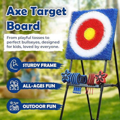 Outdoor Axe Throwing Game Set – Giant Backyard Yard Game for Kids & Adults, Lawn Sports Equipment for Family Fun, Outdoor Party Games with Toy Axes & Storage