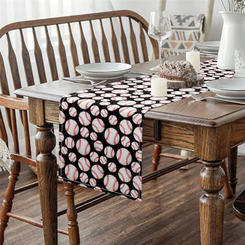 Baseball Table Runner 13X48,Boys Sport Baseball Table Runners Ball Games Rectangular Runner Seasonal Holiday Kitchen Dining for Home Party Decor - size: 48"x13"