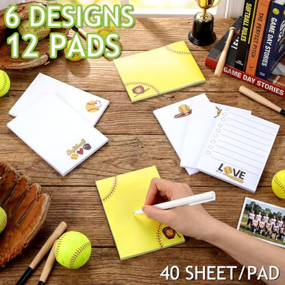 Ctosree 12 Pcs Softball Sticky Notes Pads Softball Gifts for Players Teams Rewards Party Favors Decor Supplies Lined Sticky Notes for Practice Reminders Office to Do Lists, 3.94 x 5.51 in 6 Designs - style: Softball