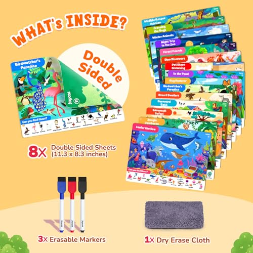 JoyCat Search and Find Activity Books, Animal Preschool Learning Activities for Toddlers & Kids, Travel Toys for Road Trip Car and Airplane, Busy Toy, Educational Game Gifts for Boys Girls Ages 3-5 - style: Animal