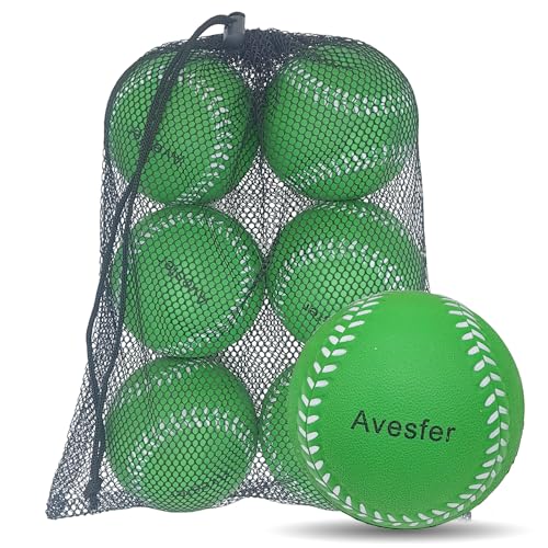 Practice Foam Softballs 11 inch with Mesh Bag Soft Oversize Foam Baseballs Safely Training Batting Hitting Ball and Fielding Indoor Outdoor for Kids Teenager Players Pack 6 - color: Green