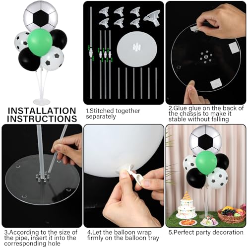 Soccer party Balloons Stand Kit 2 Sets with 2 Soccer Foil Balloons Arch Kit Green White Black Themed Centerpiece for Tables for 2026 World Men Boys Football Game Sports Birthday Party Decorations - style: Soccer
