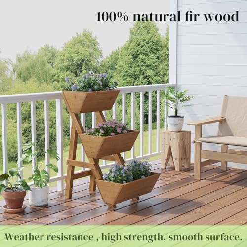 3-Tier Wooden Vertical Raised Garden Bed with Legs, Tiered Planter Box, Vertical Garden Planter,Wood Plant Stand Wood Flower Rack for Patio, Balcony, Freestanding (Brown-Small) - color: Brown, size: Small