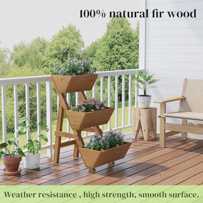 3-Tier Wooden Vertical Raised Garden Bed with Legs, Tiered Planter Box, Vertical Garden Planter,Wood Plant Stand Wood Flower Rack for Patio, Balcony, Freestanding (Brown-Small) - color: Brown, size: Small