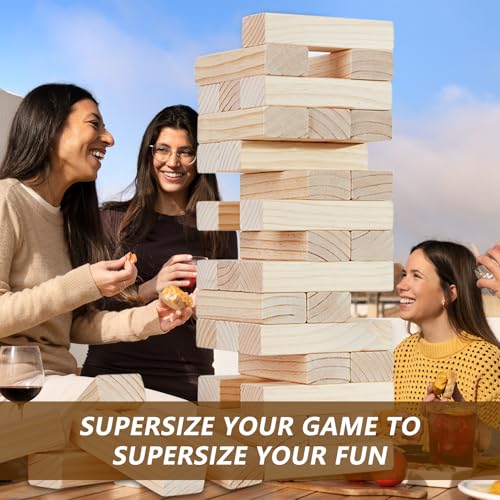 Aivalas X-Large Size Giant Tumble Tower, 60 Blocks Outdoor Games Stacking Games Includes Dice Carrying Bag Scoreboard, Stacking Over 5FT for Backyard Lawn Party Playing - size: XL-Over 5 FT-60PCS