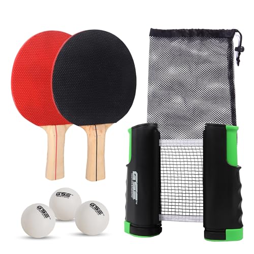 GSE Games & Sports Expert Adjustable Retractable Ping Pong Net Set & Post. Professional Table Tennis Rackets and Balls, Net with Posts and Storage Bag - Pingpong Paddle and Game Table Accessories. | Adjustable - color: Table Tennis Set-Black