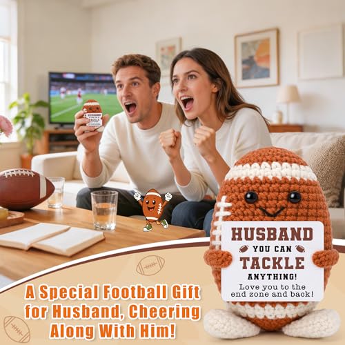 Fathers Day Husband Birthday Gifts from Wife, Husband Romantic Wedding Anniversary Present from Wife, Fathers Day Funny Cute Handmade Crochet Football for Best Hubby Spouse Present Who Wants Nothing - style: husband