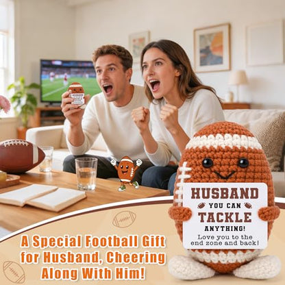 Fathers Day Husband Birthday Gifts from Wife, Husband Romantic Wedding Anniversary Present from Wife, Fathers Day Funny Cute Handmade Crochet Football for Best Hubby Spouse Present Who Wants Nothing - style: husband