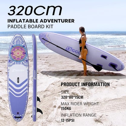 Inflatable Paddle Board,Stand Up Paddle Board Set, Extra Wide SUP Board with Removable Fin, Floating Paddle, Hand Pump, Waterproof Phone Pouch,Traveling Board - color: TT purple