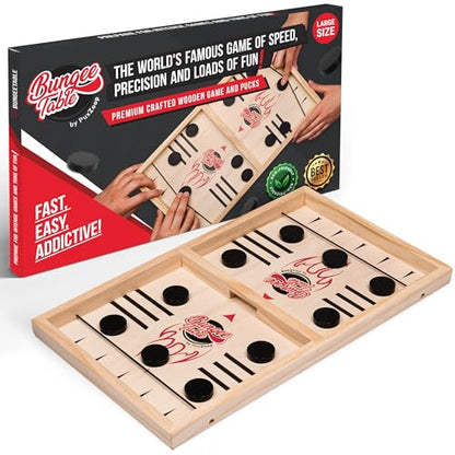 Fast Sling Puck Game - Test Your Speed and Accuracy with This Fast-Paced Wooden Air Hockey Board Game - Guaranteed Fun for Family Night or Friends Party - style: Large