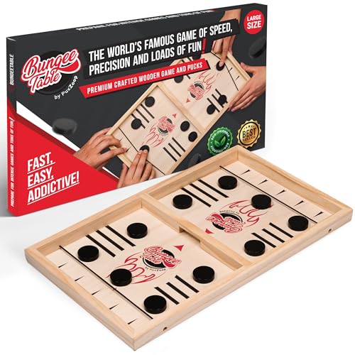 Fast Sling Puck Game - Test Your Speed and Accuracy with This Fast-Paced Wooden Air Hockey Board Game - Guaranteed Fun for Family Night or Friends Party - style: Large