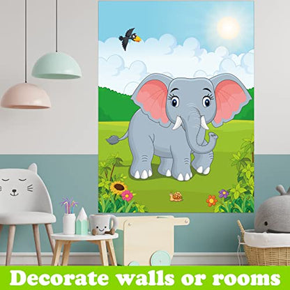 PLULON Pin The Nose on The Elephant Party Game with Elephant Nose Stickers for Kids Birthday Party Supplies, Animal Party Carnival Party Supplies - style: Elephant