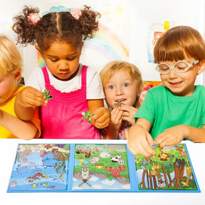 Kasfalci Magnetic Puzzles for Toddlers 3-5,36 Pieces Travel Puzzles Games for Kids,Airplane Car Road Trip Activities,Activity Book,Animal Magnet Toys for 3 4 5 6 Year Old Boys Girls Birthday - color: Blue