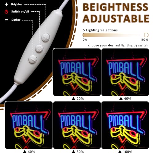 Pinball Neon Sign for Wall Decor, Arcade Game Led Signs for Business, USB Dimmable Retro Gaming Neon Lights for Game Room Mall Gamer Hall Garage Bar Club Man Cave Arcade Wall Art - style: Pinball