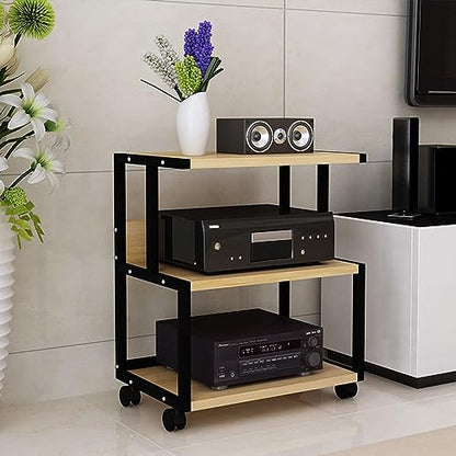 3 Tier AV Media Cabinet Stand, Gaming TV Cabinet and Stereo Rack Audio Tower with Height Adjustable Tempered Wood Stand