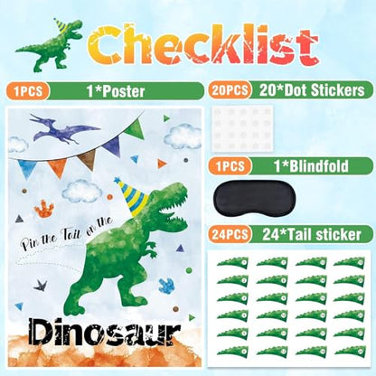 WERNNSAI Pin the Tail on The Dinosaur - T-Rex Dinosaur Birthday Decorations Roar Dino Theme Party Games for Toddlers Kids Boys Room Wall Decor 21" x 28" Poster with 24 Stickers and Blindfold - style: Dinosaur C