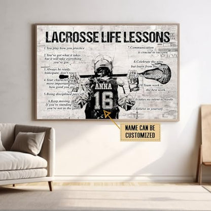 Personalized Lacrosse Life Lessons Canvas, Custom Lacrosse Poster Print, Motivational Lacrosse Gift For Boys, Men, Lacrosse Players - color: Design 11