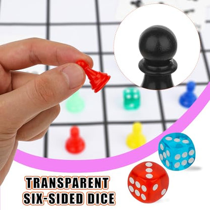 28pcs Multicolor Board Game Pieces, Game Pawns Include 24 Chess Pieces and 4 Dices Game Pieces for Board Games Plastic Chess Checkers Game Components Table Marking