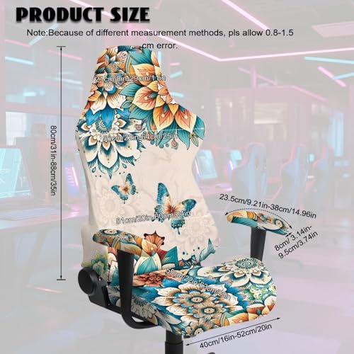 Butterfly Print Gaming Chair Covers Boho Mandala Flower Print Gamer Chair Cover Set with 2 Armrest Covers for Swivel Rotating Chairs, Machine Washable - color: Brown - Butterfly Boho Mandala Flower